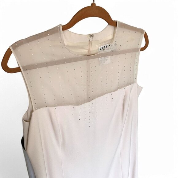 Daymor Couture Ivory Sleeveless Sheath Dress Rhinestone-Embellished Mesh Sz 12 - Picture 3 of 9